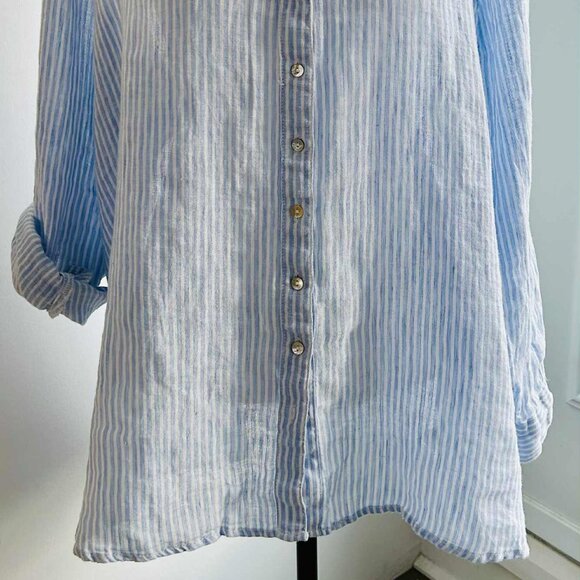 Jones New York Light Blue & White Striped Pure Linen Button-Front Shirt – US 2X - Picture 4 of 12